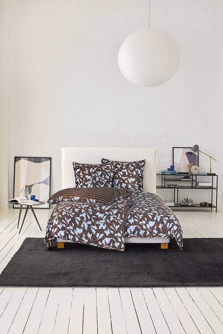 Esprit Satijnen Beddengoedset Noel Blauw met Floral Design, Dekbedovertrek 135 x 200 cm en Kussensloop 80 x 80 cm