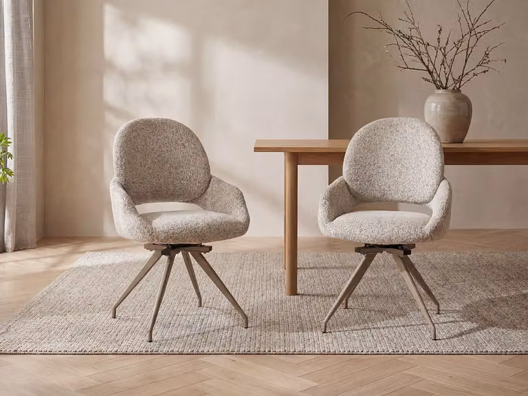 Set van 2 VALIANA draaistoelen met armleuningen in crème tweedstof en metaal