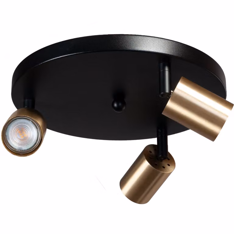 Masterlight Bounce plafondlamp met 3 gouden spots - Zwart/Goud/Messing