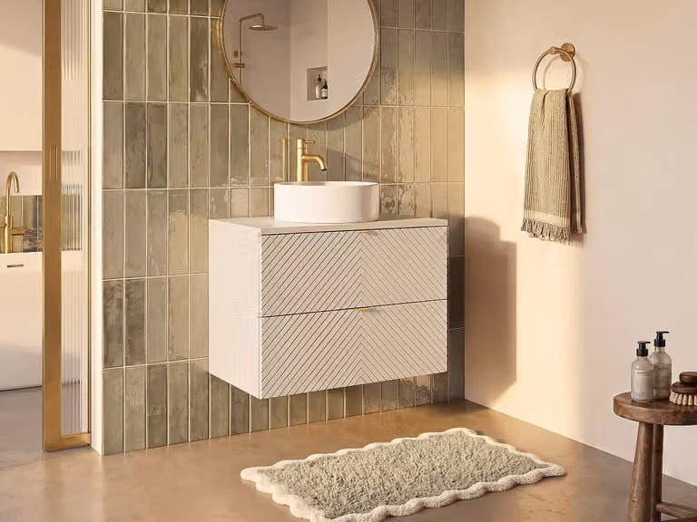 DORIONI Zwevend badkamermeubel met ronde opzetwastafel - Beige - 80 cm