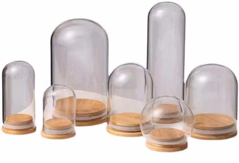 Vitrine glazen stolp met houten voet voor planten en decoratie