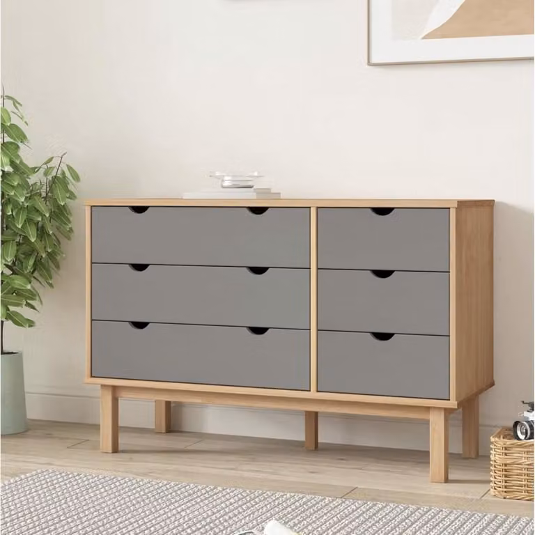 Massief grenenhout ladekast en bijzetkast in bruin en grijs - B/D/H: 111 x 42 x 73,5 cm