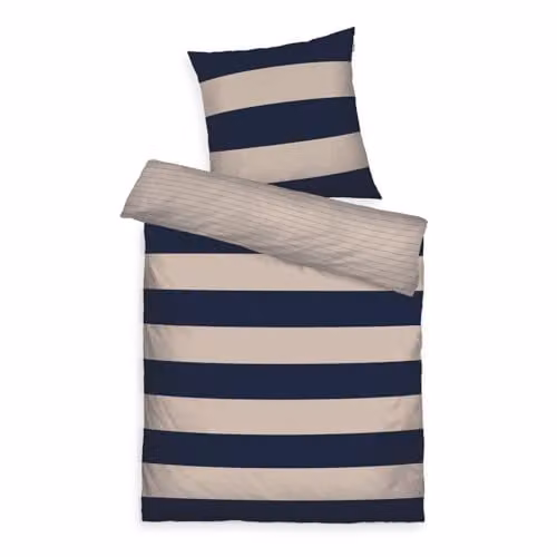 Tom Tailor Beddengoed Bold Stripes Blauw & Beige, 135 x 200 cm + 80 x 80 cm, 100% katoen/renforcé, Omkeerbaar met knoopsluiting