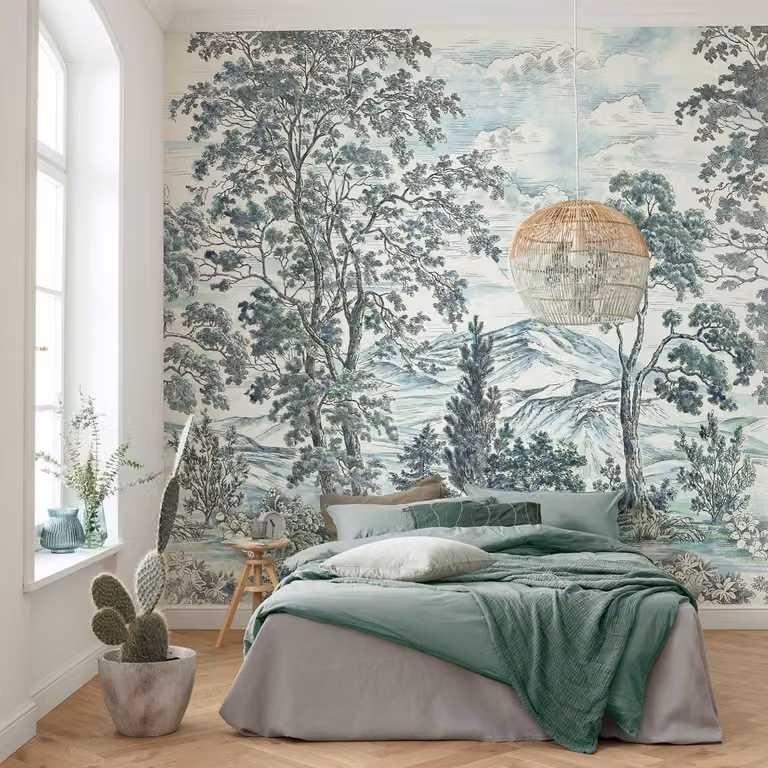 home24 Vlies-fotobehang Highland Trees, Multicolor/Blauw, Breedte: 250 cm, Hoogte: 280 cm