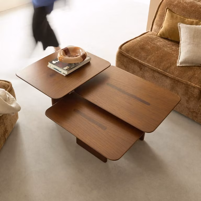 Tikamoon Salontafel met 3 nestbare hoogtes, Bruin, Modern en Geometrisch ontwerp