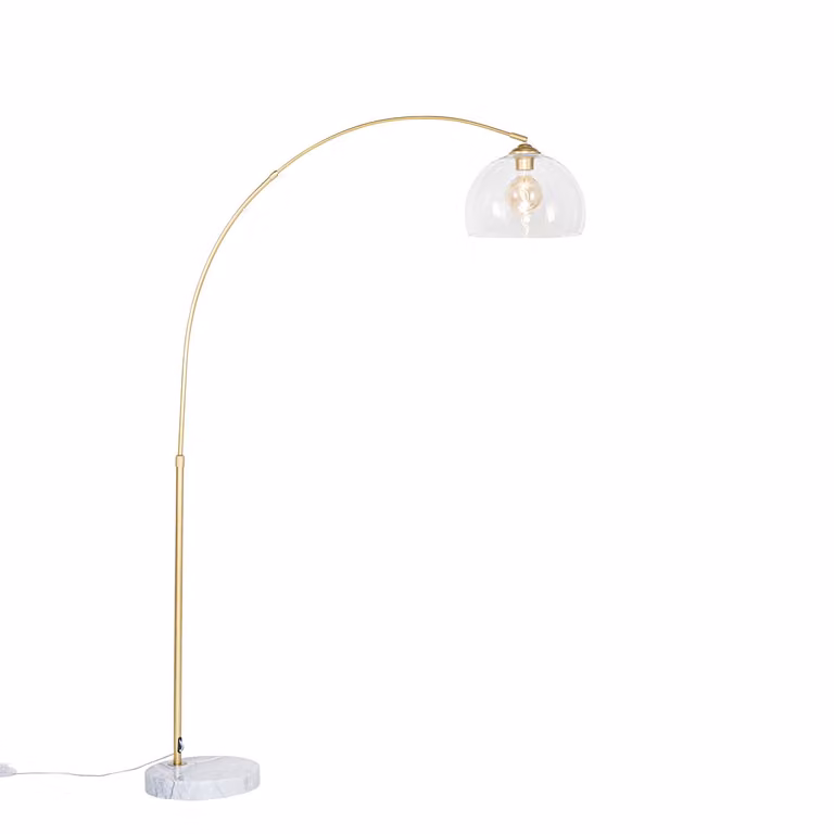Qazqa Smart booglamp Arc in messing met helder glas, dimbaar en met Wifi