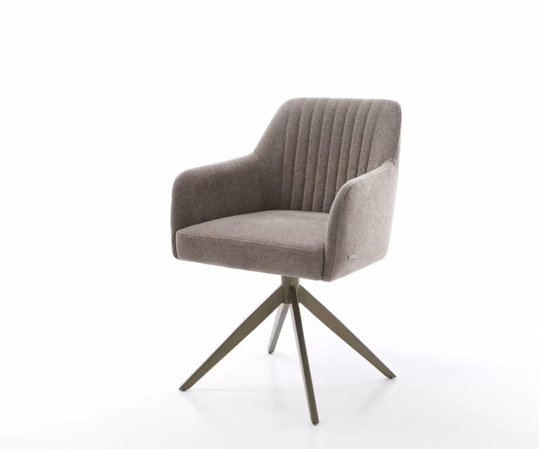 DELIFE Draaistoel Greg-Flex met zachte structuurstof in beige en grijs, 360 graden draaibaar met armleuningen en metalen onderstel