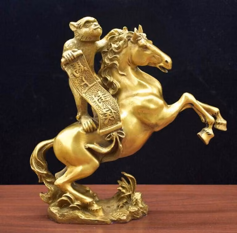 Dierenbeeld Paard - Brons - Koperen Decoratie - 16 x 14 cm