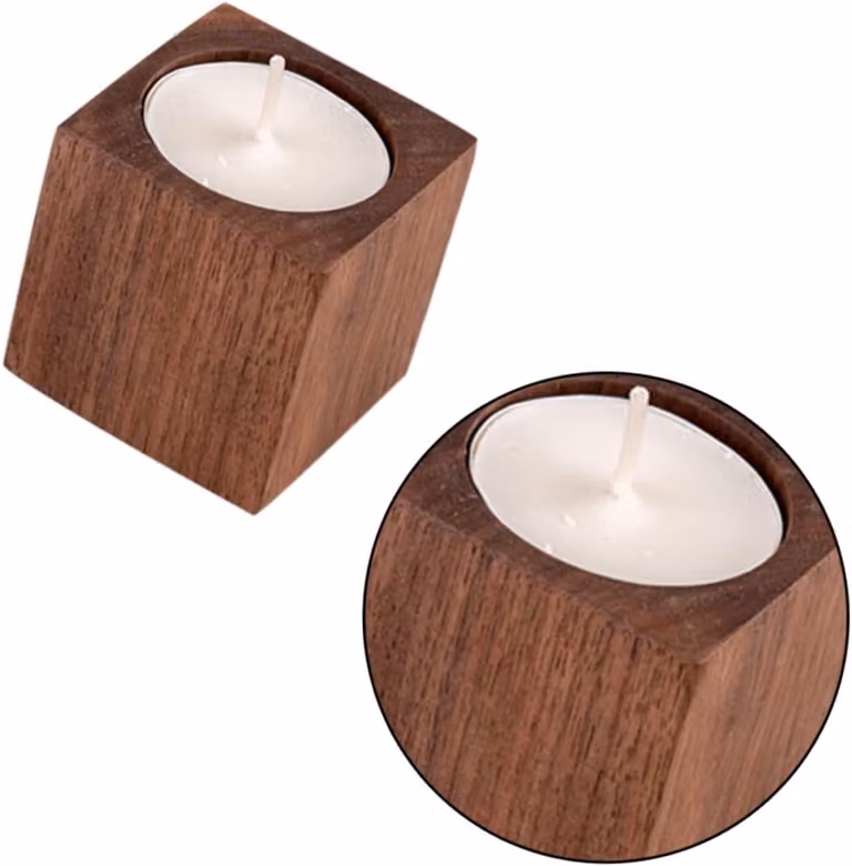 Set van twee bruine houten kandelaars voor tafeldecoratie, B/D/H: 5 x 5 x 5 cm