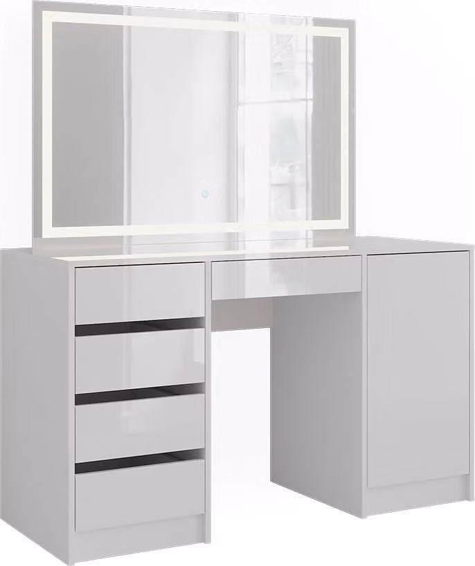 Vicco Sherry Kaptafel met LED-spiegel in Wit/Wit Hoogglans, Breedte: 128.2 cm