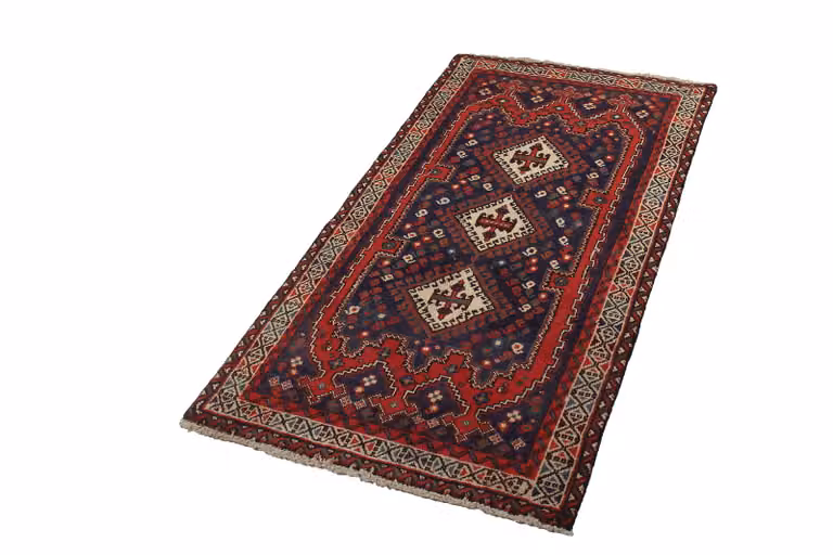 home24 Laagpolig vloerkleed Afshar blauw wol B: 78 cm, L: 146 cm