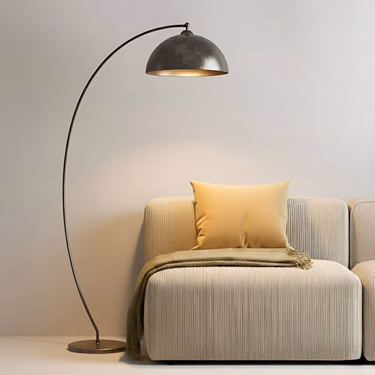 Lindby Booglamp - Grijs Aluminium - Moderne Vloerlamp voor Woon- of Eetkamer