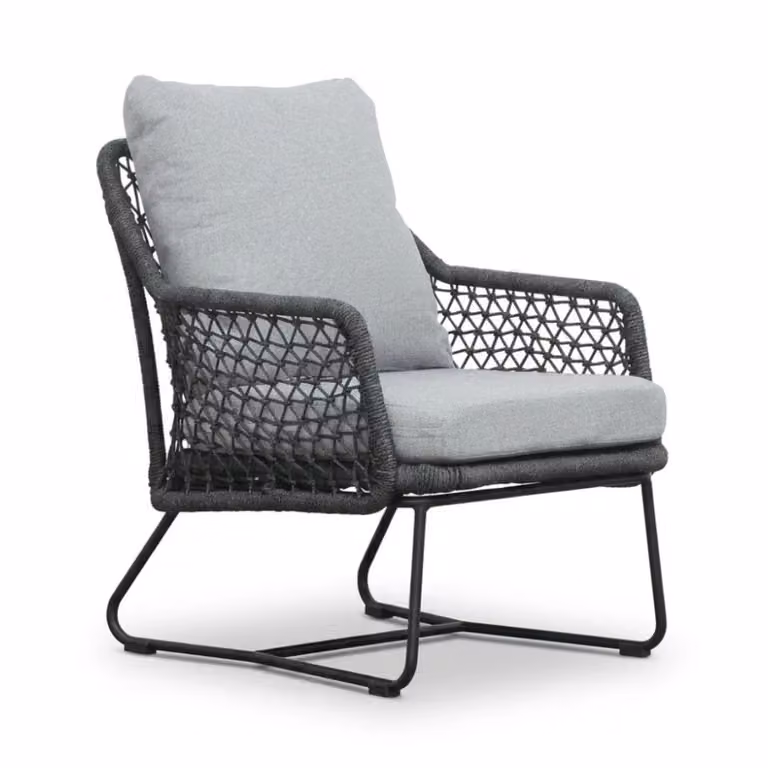 Gianna low dining tuinstoel met touw en aluminium in Stone Grey