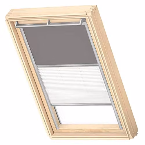 VELUX Verduisterend Rolgordijn Plus Plissé M06 Grijs met Zilveren Kozijn