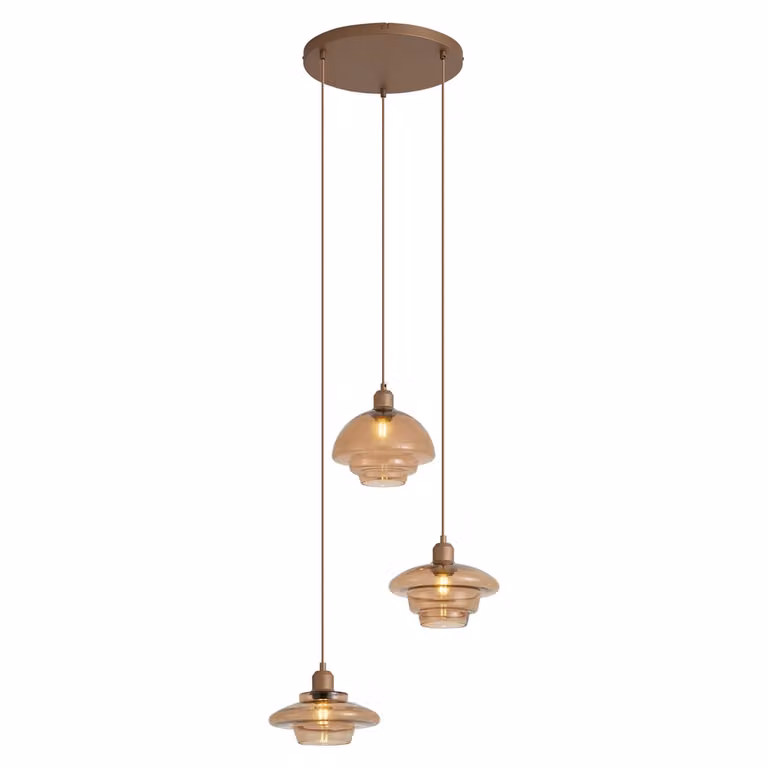 Qazqa Retro hanglamp 3-lichts in brons met glazen kap