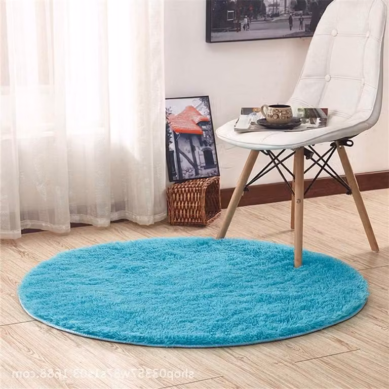 Rond Vloerkleed met Lange Pool - Effengekleurd - Diameter: 200 cm