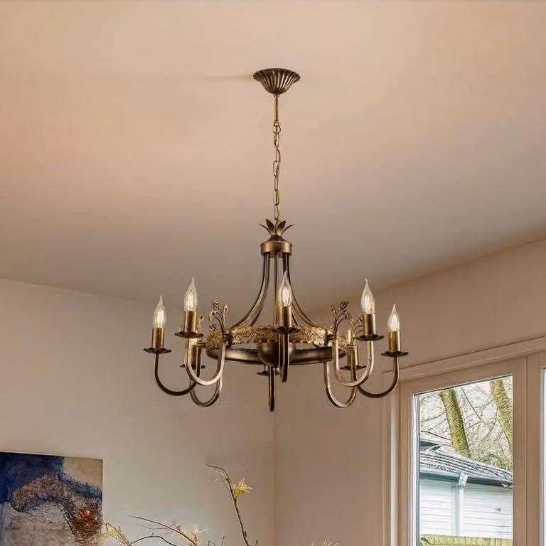 Jupiter Kroonluchter Castle in brons en oud-messing voor de woon- of eetkamer