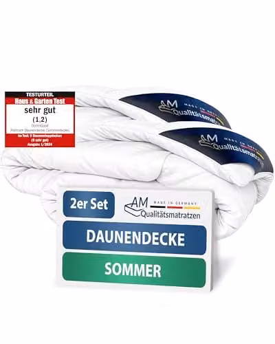 DormiGood Set van 2 Hoogwaardige zomerdekbedden van 100% dons met katoenen inlegwerk, 155 x 220 cm