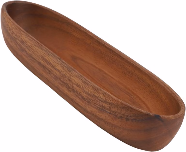Handgemaakte houten slakom in bootvorm, serveerschaal voor eettafel decoratie, 20 cm