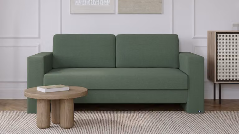 Kubus BRUNO slaapbank in groen met massief hout en pocketvering, 160 cm