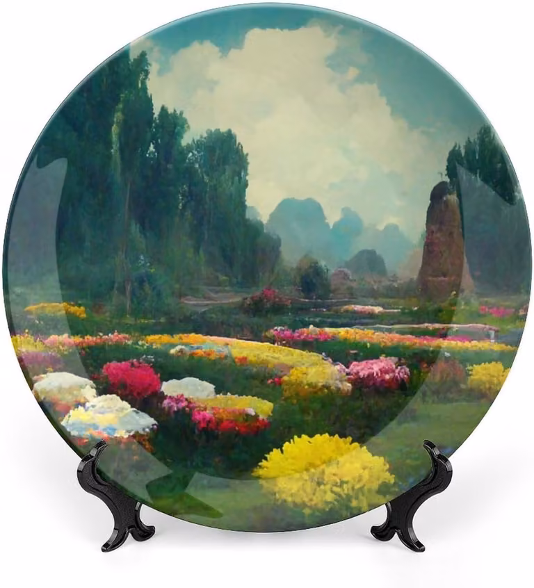Decoratieve Plaat met Kleurrijk Bloemenpatroon en Standaard - 15 cm