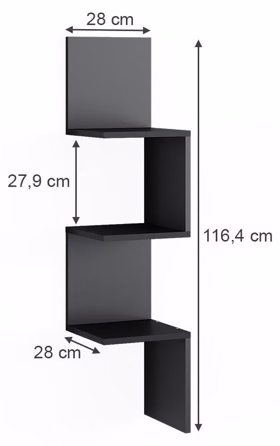 Vicco Paolo Hoekplank Zwart, Wandmontage, 28 x 116,4 cm