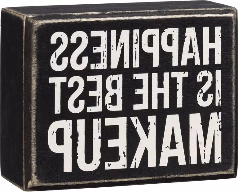 Houten Decoratie Doos met Inspirerende Tekst - Zwart Wit - Lengte: 9,5 cm