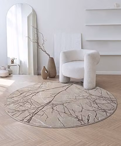 The Carpet Mila Modern Rond Vloerkleed met Abstract Takkenmotief - Beige & Bruin - Ø 200 cm