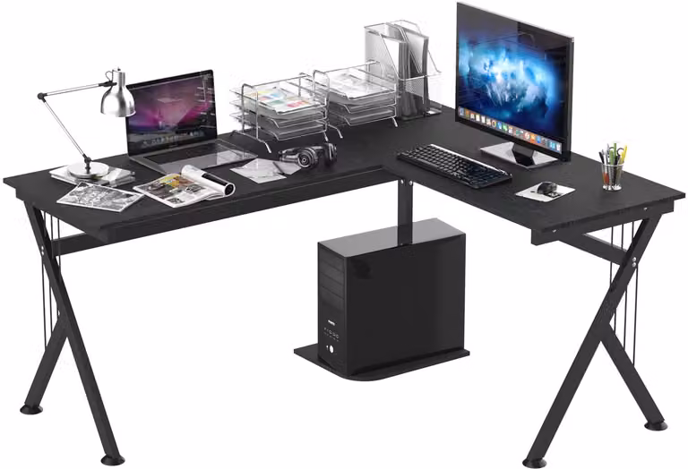 Houten hoektafel als computerbureau voor kantoor, slaapkamer of thuis, B/D/H: 130 x 76 x 55 cm