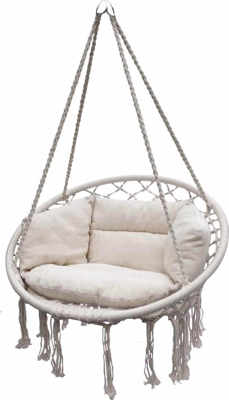 Spetebo Relax hangstoel met kussen, naturel, geschikt voor binnen en buiten, 80 x 60 cm