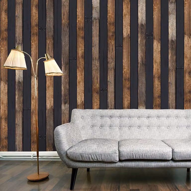 home24 Vlies-fotobehang Wooden Duo, houtlook, zwart-wit-bruin, Breedte: 50 cm, Lengte: 1000 cm