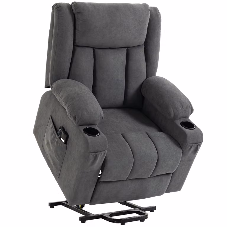 HOMCOM Dual-Motor Relaxfauteuil met elektrische opstahulp, massage en warmte voor senioren, Donkergrijs