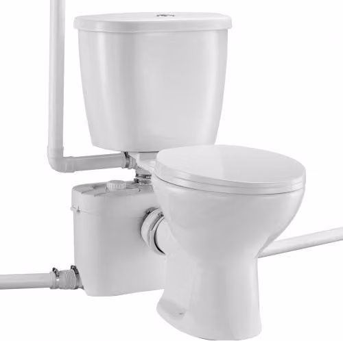 Vevor Modern Macerator Toiletsysteem met 700W Pomp, Wit Keramisch Toilet met Dubbele Spoeling en Comforthoogte, B/D/H: 44 x 77 x 44 cm