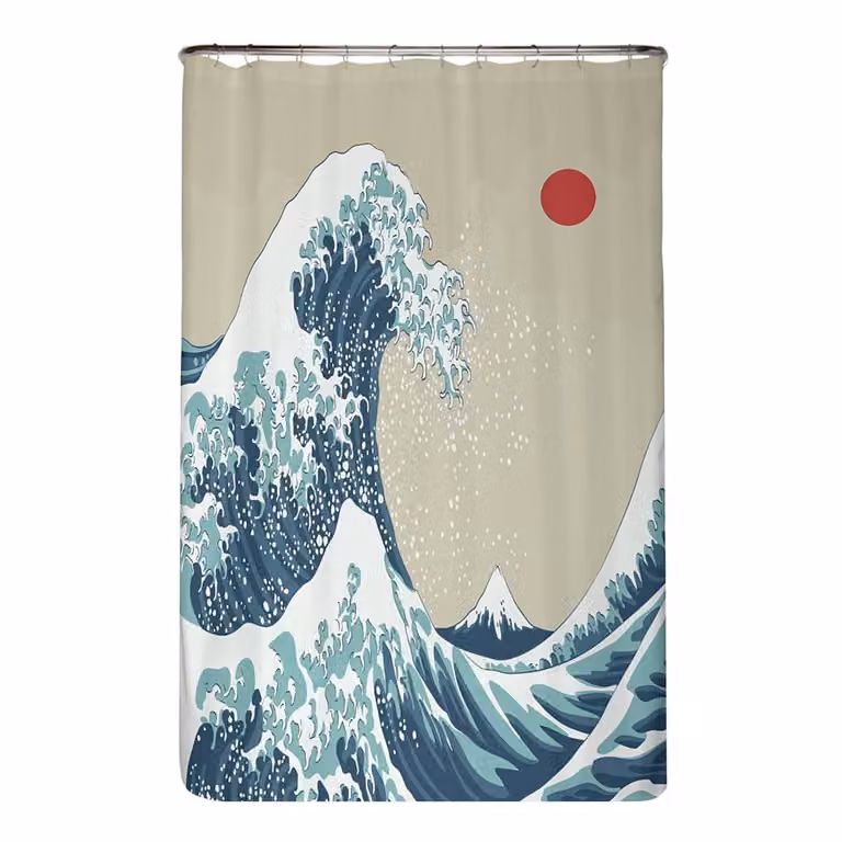 home24 Japan Wave gerecycled douchegordijn microvezel multicolor B: 120 cm, H: 200 cm