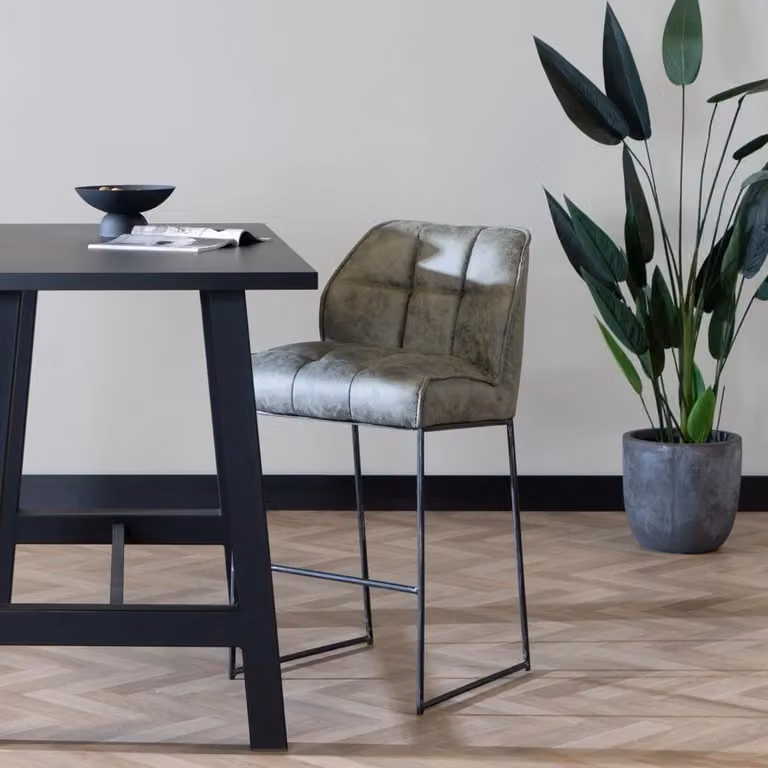 Industriële barkruk Abel Bronx71 olijfgroen met zwart metalen frame, Hoogte: 82 cm