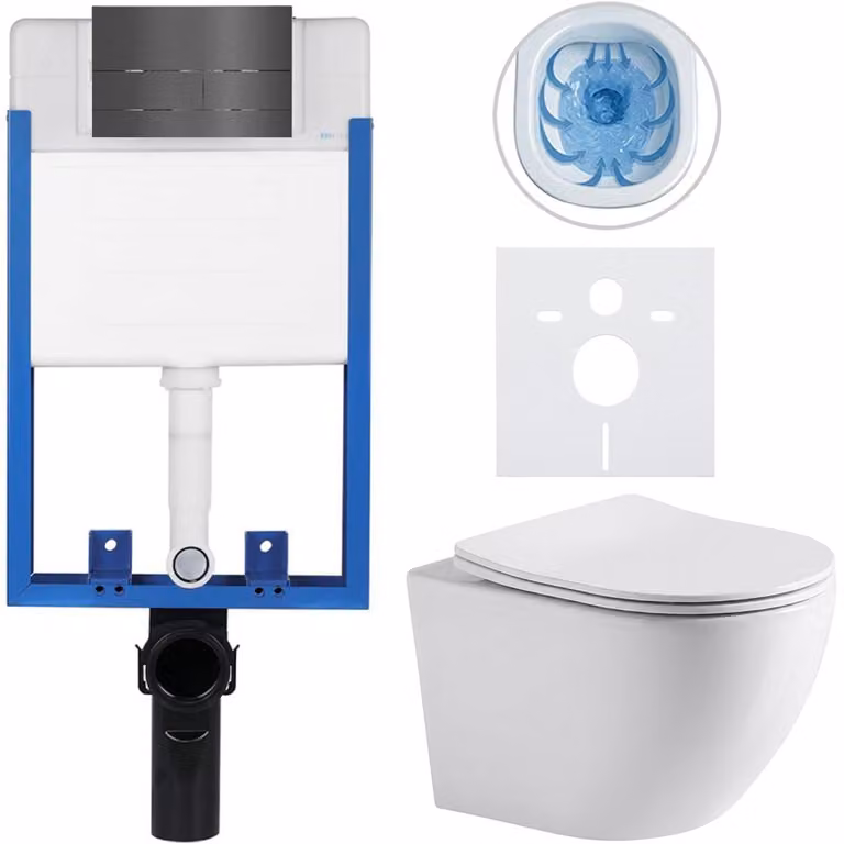 CERANO Complete inbouwtoiletset Lite/Verde - wit glanzend met donkergrijze Toiletknop Line - 49 x 36 cm