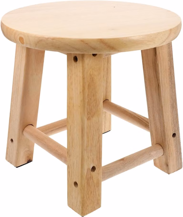 Houten Kruk en Voetenbankje in Rustiek Bruin - Massief Hout - B/D/H: 25 x 25 x 25 cm