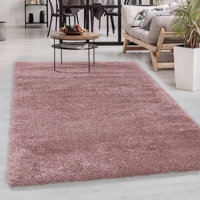 Hoogpolig Vloerkleed Rechthoekig Roze Effen Polyester voor de Woonkamer