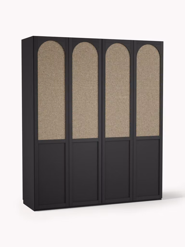 Westwing Collection Modulaire draaideurkast Jeanne met rattan en houtlook, Hoogte: 236 cm, Breedte: 200 cm