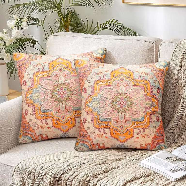 ShopVlot Dubbelzijdige Linnen Kussenslopen met Turks Tapijtpatroon, Boho Stijl, 45 x 45 cm