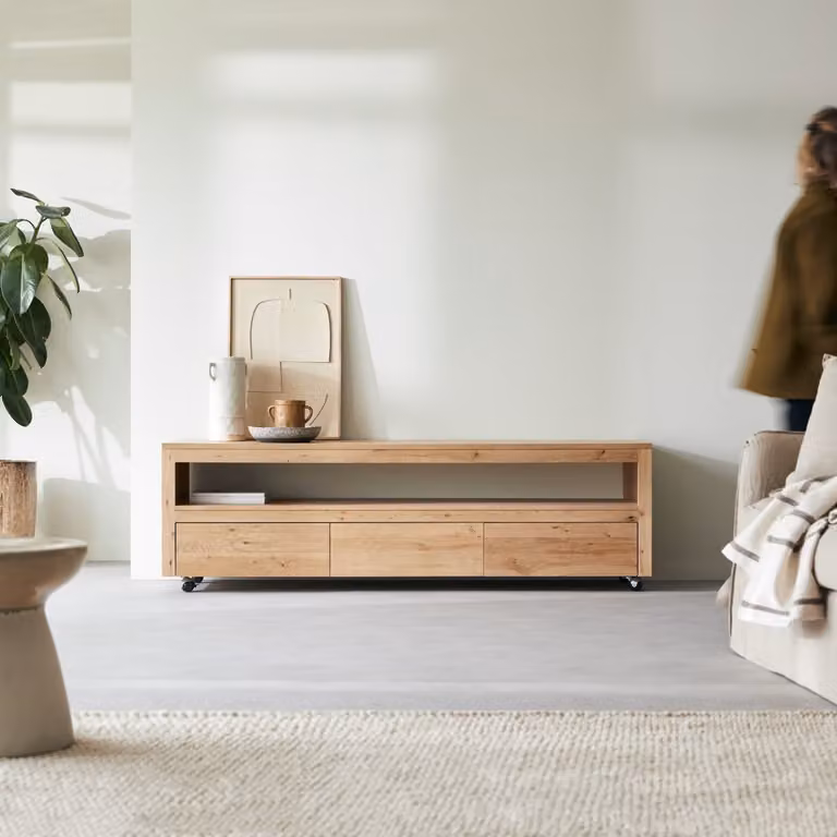 Tikamoon Anoa Tv-meubel van massief eikenhout - Bruin - Breedte: 180 cm, Diepte: 45 cm, Hoogte: 55 cm