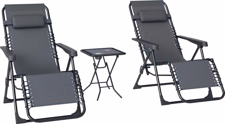 Outsunny set van 2 inklapbare zero-gravity zonneligstoelen met hoofdkussens