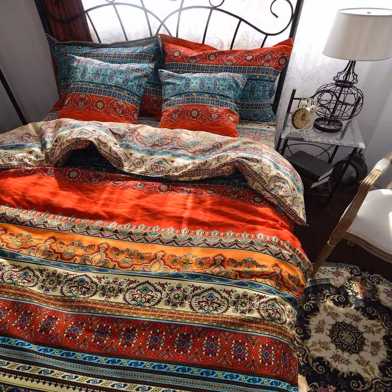 Kleurrijk Boho Beddengoed van Katoen met Ritssluiting, 200 x 200 cm