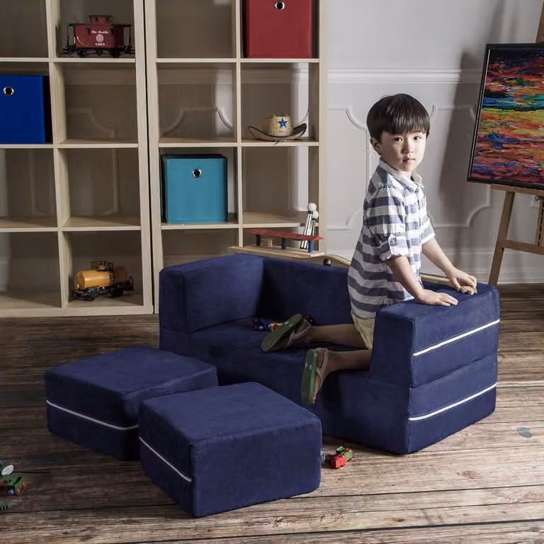 Modulaire Kindersofa met Voetenbank - Opvouwbaar Loungemeubel voor de Kinderkamer in Faux Suede