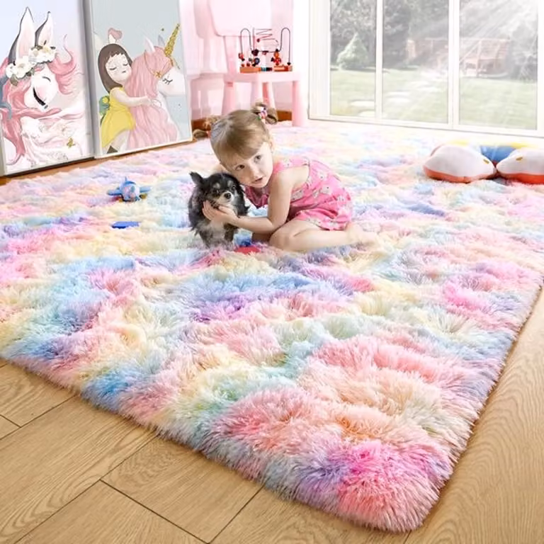 Zacht Pluizig Regenboog Tapijt voor Kinderkamers en Slaapkamers