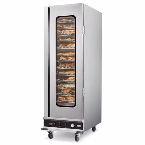 VEVOR Voedselwarmer en snackwarmer met 16 niveaus, roestvrijstalen voedselopslagkast met glazen deur en waterbak, zilver
