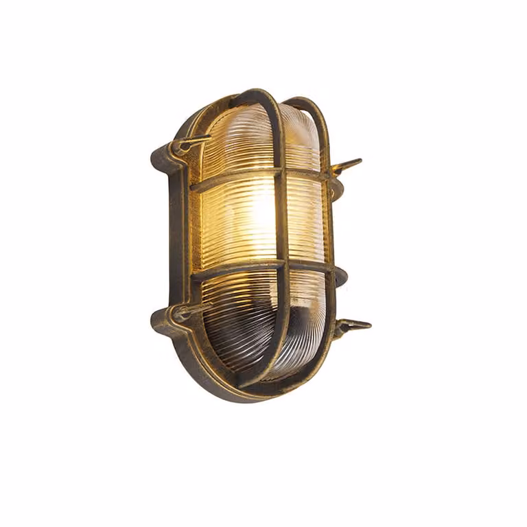 Qazqa Wand en plafondlamp ovaal goud/messing met transparant glas IP44