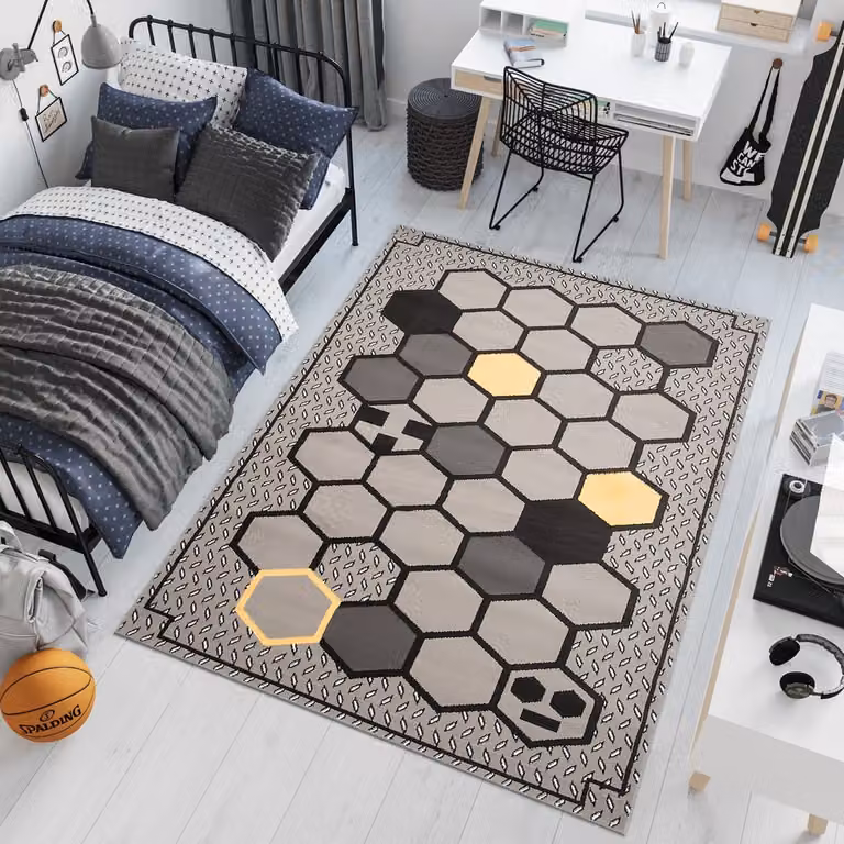 Tapiso Patras Vloerkleed Grijs Geel Zwart voor Kinderkamer en Jeugdkamer B/D: 80 x 150 cm