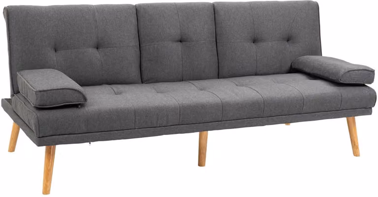 HOMCOM Slaapbank 3-zits met inklapbaar tafeltje en bekerhouder - Skandi-design - Donkergrijs