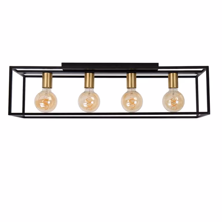 Lucide Ruben Plafondlamp - Zwart en Goud/Messing - Rechthoekig - 80 cm